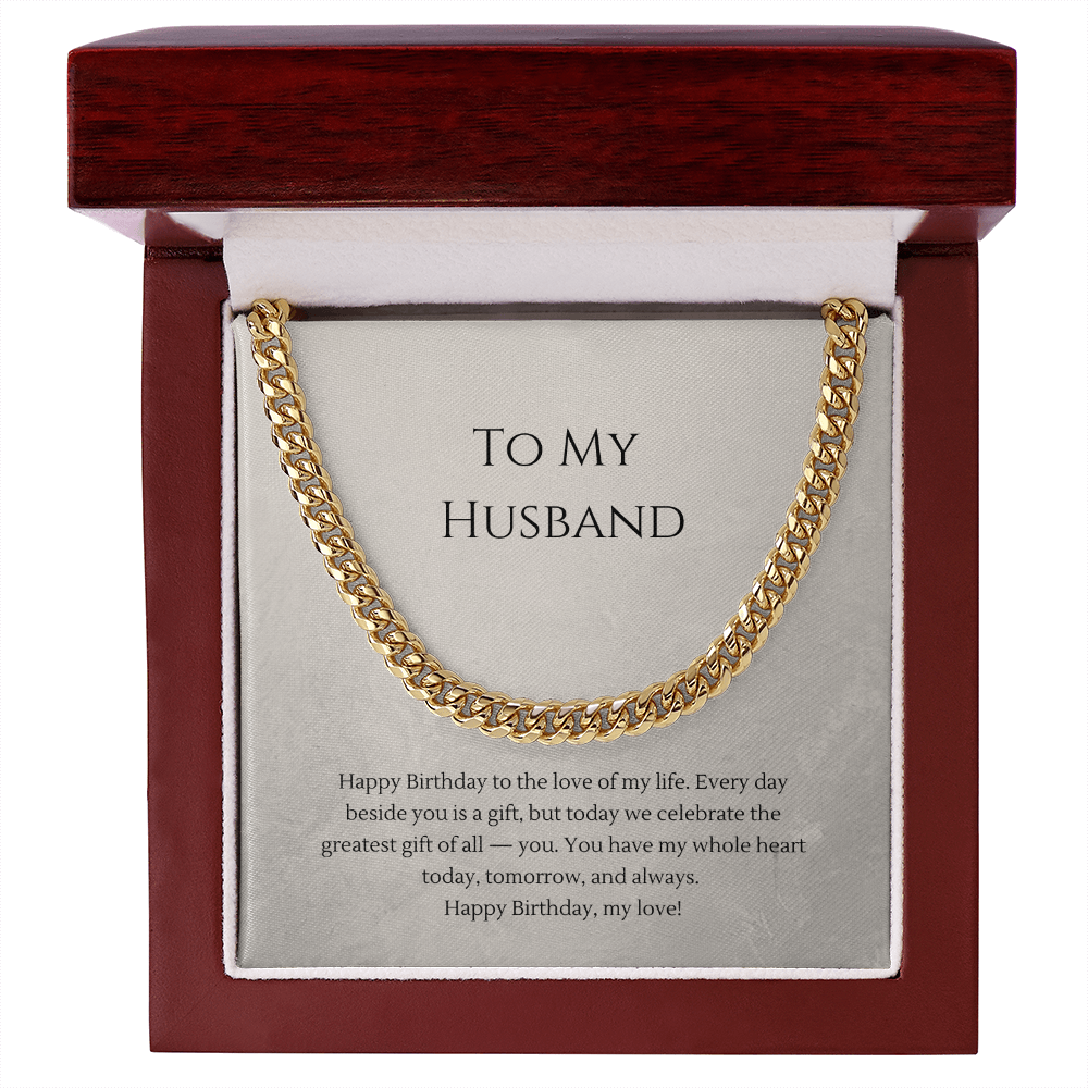 To My Husband Cuban Link Chain Necklace — Birthday Gift for Him | Polished Stainless Steel or 18K Gold Plated | Adjustable 18"–22"