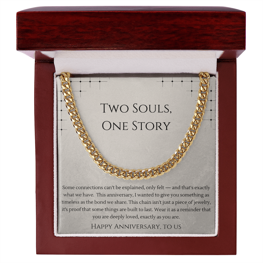 Two Souls, One Story Cuban Link Chain Necklace | Gender-Neutral Anniversary Gift | Stainless Steel or 18K Gold
