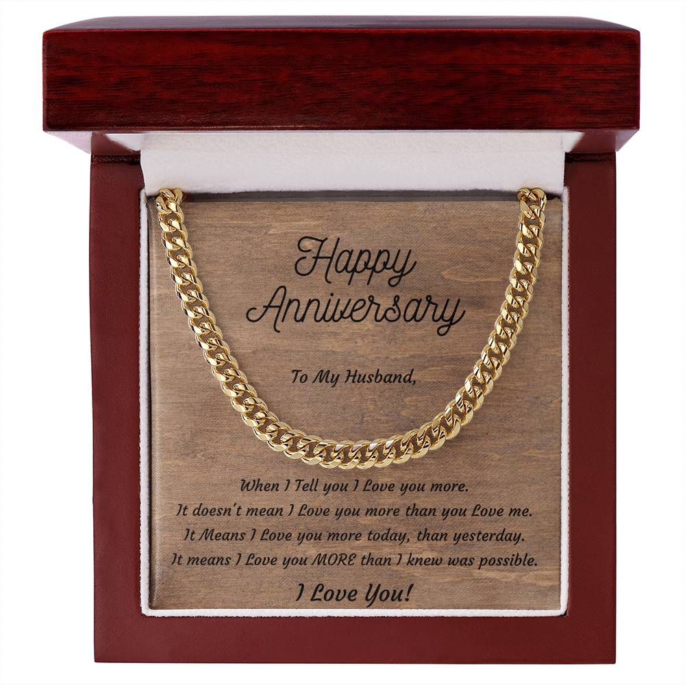 Anniversary Gift for Husband, Gifts for Him, Cuban Link Stainless Steel or 14k Yellow Gold Plated, from Wife