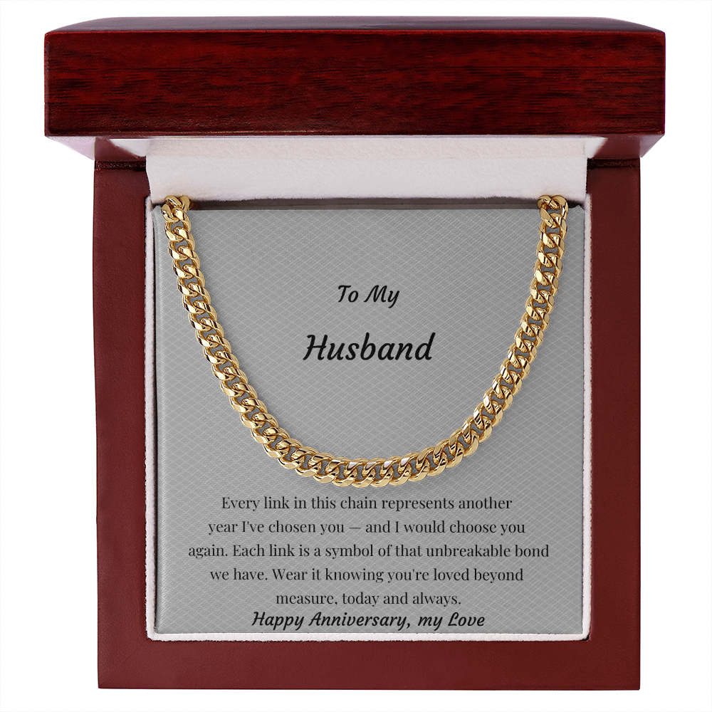 To My Husband Cuban Link Chain Necklace | Anniversary Gift for Him | Stainless Steel or 18K Gold Finish