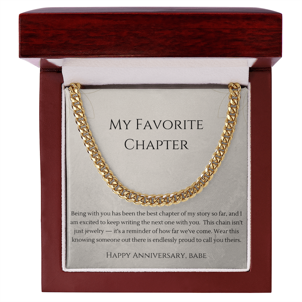 My Favorite Chapter Cuban Link Chain Necklace | Anniversary Gift for Boyfriend | Stainless Steel or 18K Gold