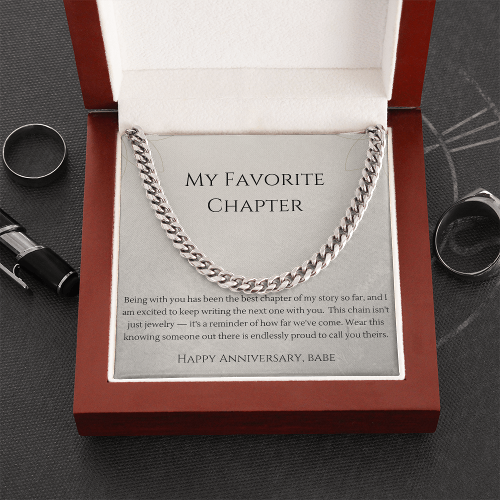 My Favorite Chapter Cuban Link Chain Necklace | Anniversary Gift for Boyfriend | Stainless Steel or 18K Gold