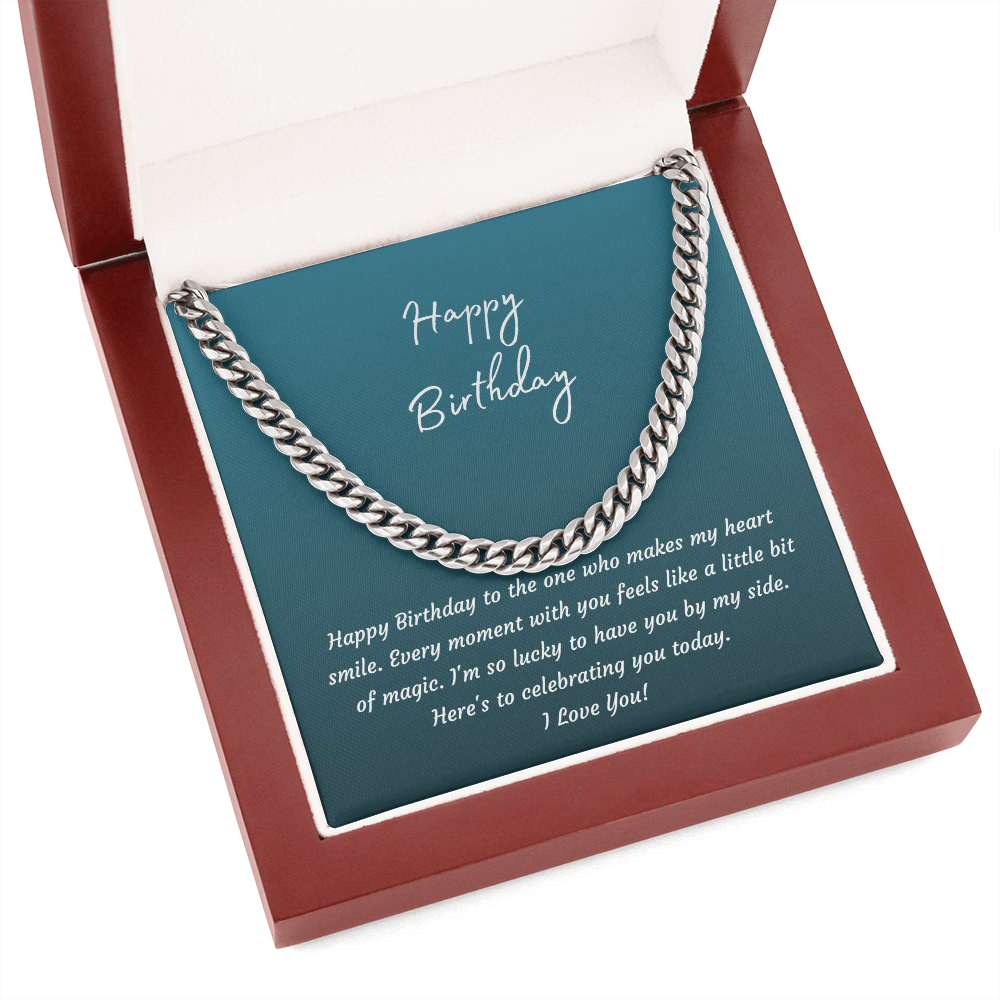 Happy Birthday Cuban Link Chain Necklace for Him | Men's Gift for Husband or Boyfriend | Polished Stainless Steel or 18K Gold