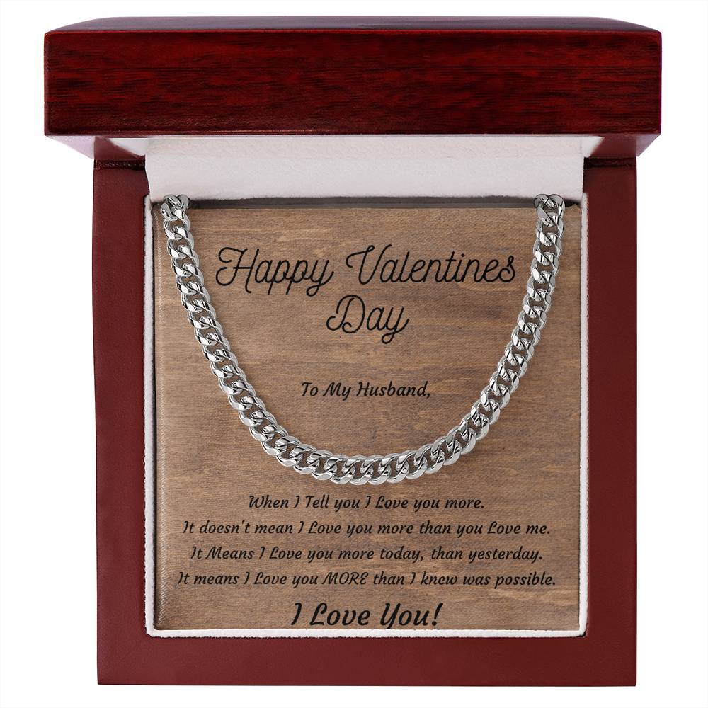 Valentines Day Gift for Husband, Cuban Style Stainless Steel or 14k Yellow Gold Necklace, I Love you More!