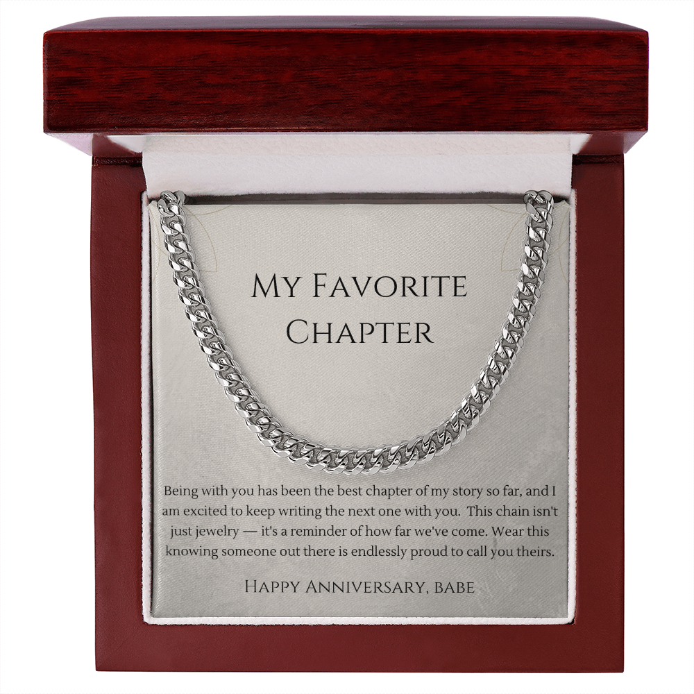 My Favorite Chapter Cuban Link Chain Necklace | Anniversary Gift for Boyfriend | Stainless Steel or 18K Gold