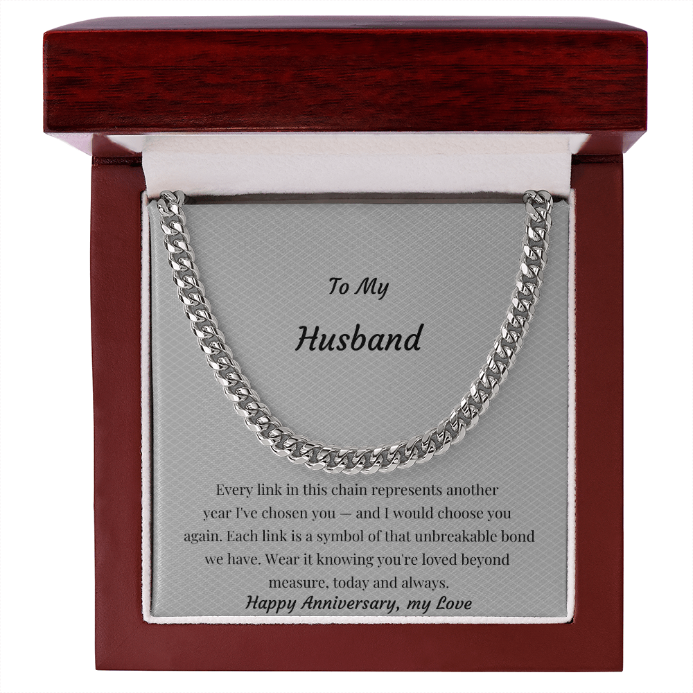 To My Husband Cuban Link Chain Necklace | Anniversary Gift for Him | Stainless Steel or 18K Gold Finish