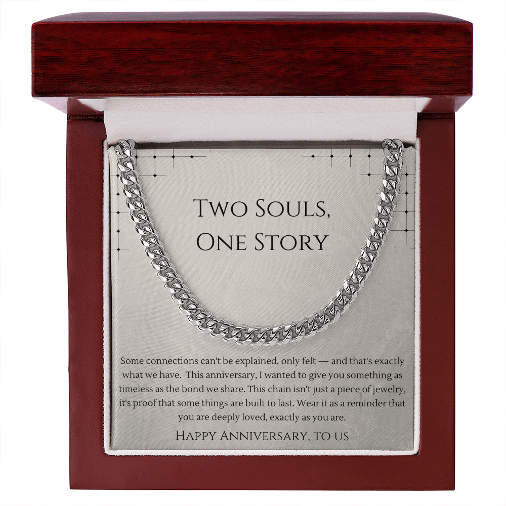 Two Souls, One Story Cuban Link Chain Necklace | Gender-Neutral Anniversary Gift | Stainless Steel or 18K Gold