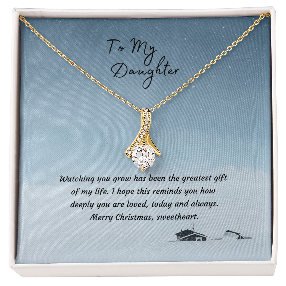 Alluring Beauty Necklace, 14K White Gold or 18K Yellow Gold Finish, Christmas Gift for Daughter - Ribbon Pendant