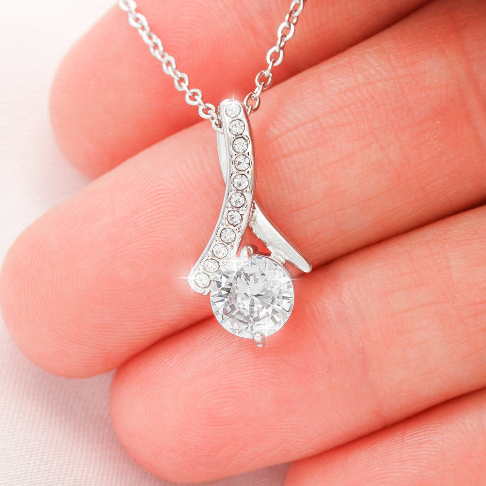 Alluring Beauty Necklace, 14K White Gold or 18K Yellow Gold Finish, Christmas Gift for Daughter - Ribbon Pendant