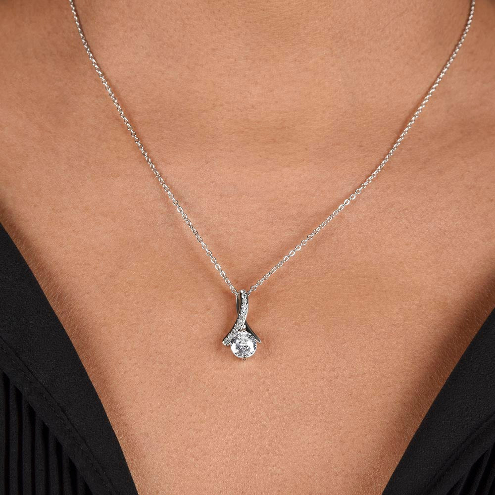 Alluring Beauty Necklace, 14K White Gold or 18K Yellow Gold Finish, Christmas Gift for Daughter - Ribbon Pendant
