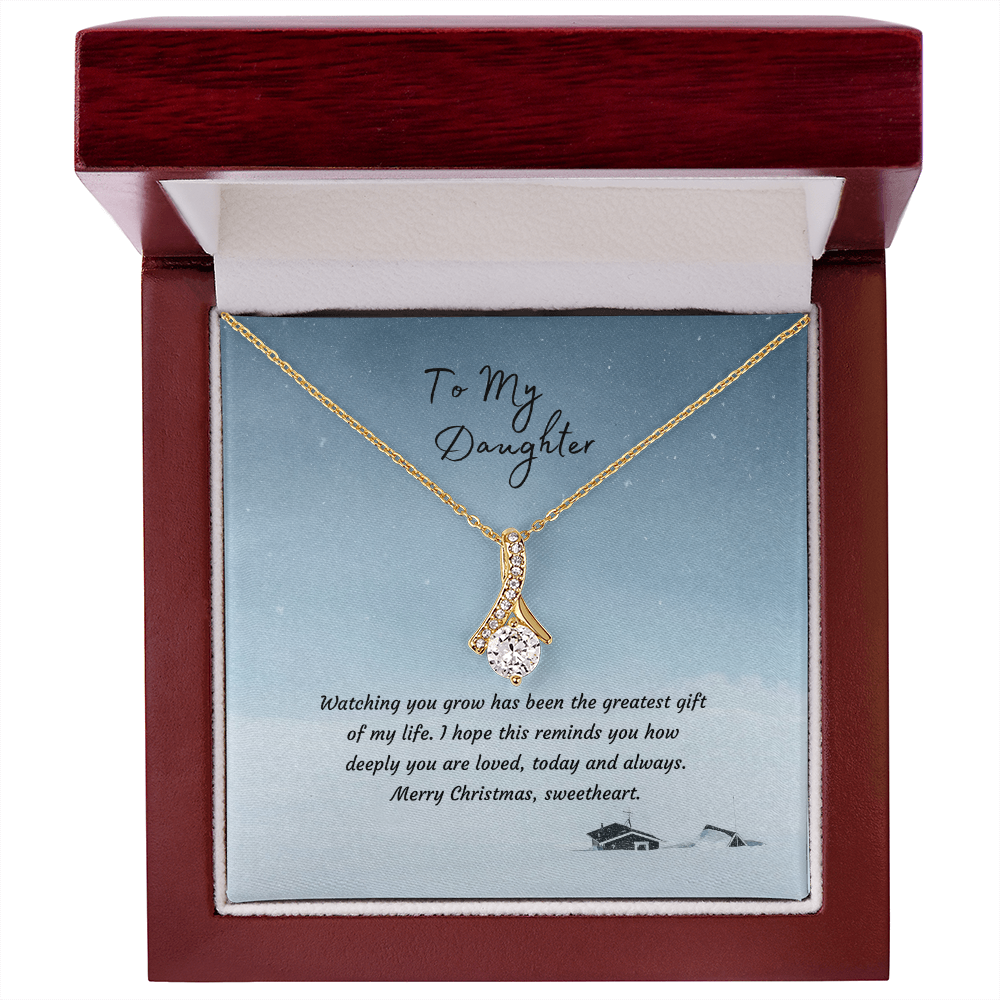 Alluring Beauty Necklace, 14K White Gold or 18K Yellow Gold Finish, Christmas Gift for Daughter - Ribbon Pendant