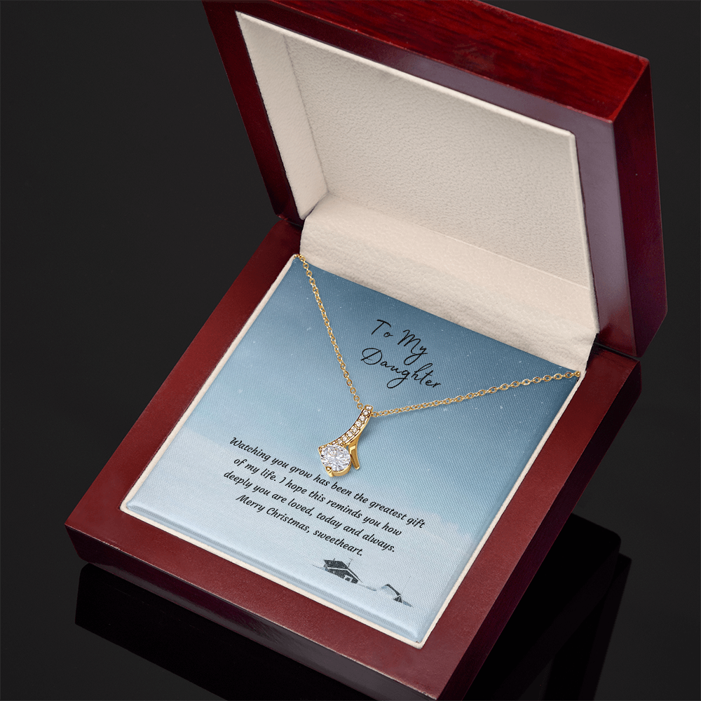 Alluring Beauty Necklace, 14K White Gold or 18K Yellow Gold Finish, Christmas Gift for Daughter - Ribbon Pendant