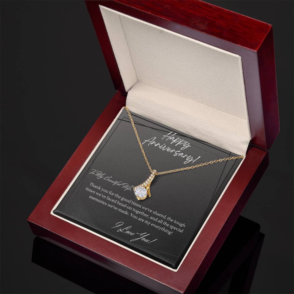 Anniversary Gift for Wife, from Husband, 14k White or 18k Yellow Gold Finish Alluring Beauty Necklace