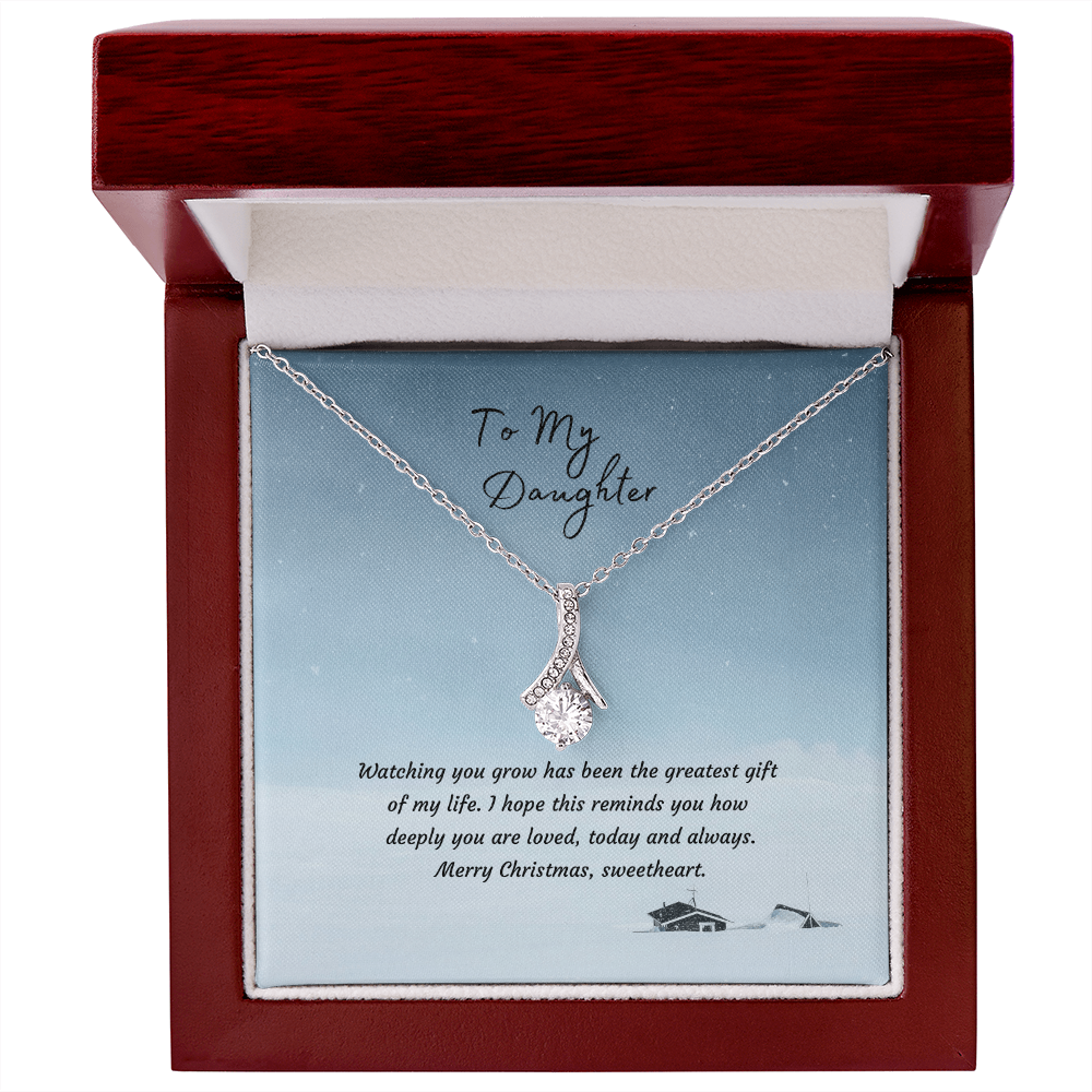 Alluring Beauty Necklace, 14K White Gold or 18K Yellow Gold Finish, Christmas Gift for Daughter - Ribbon Pendant