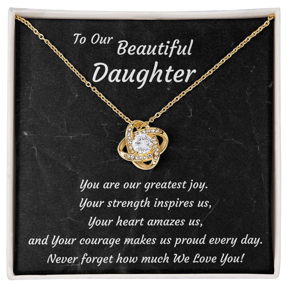 Love Knot Necklace for Daughter – 14K White or 18K Yellow Gold Finish | From Mom and Dad | Birthday, Graduation & Christmas Gift for Women & Teen Girls