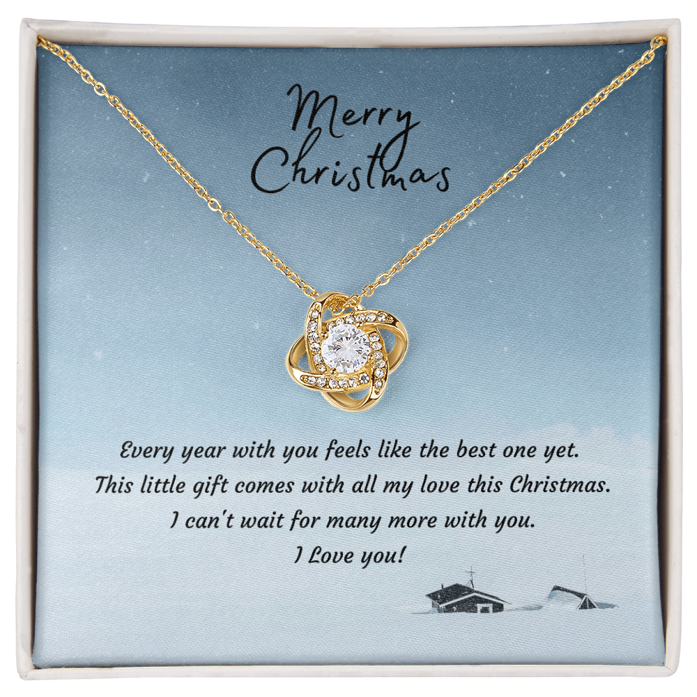Christmas Gift for Wife or Girlfriend | Love Knot Necklace 14K White or 18K Yellow Gold Finish - Interlocking Heart Pendant