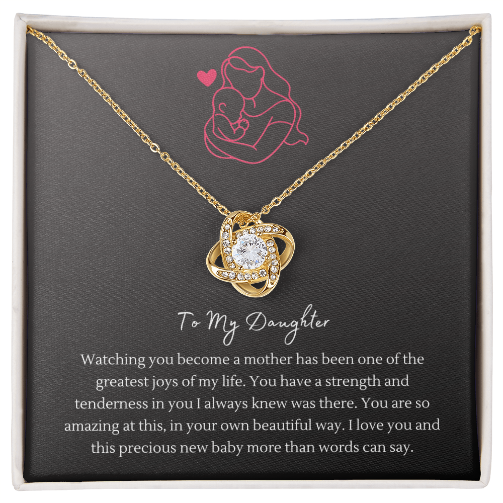 Love Knot Necklace with CZ Stone – "To My Daughter" Necklace for New Moms