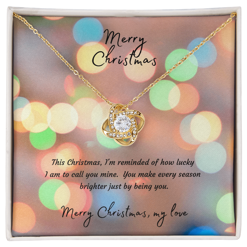 Love Knot Necklace with Christmas Message Card - 14k White or 18k Yellow Gold Finish Interlocking Heart Pendant, Christmas Gift for Wife