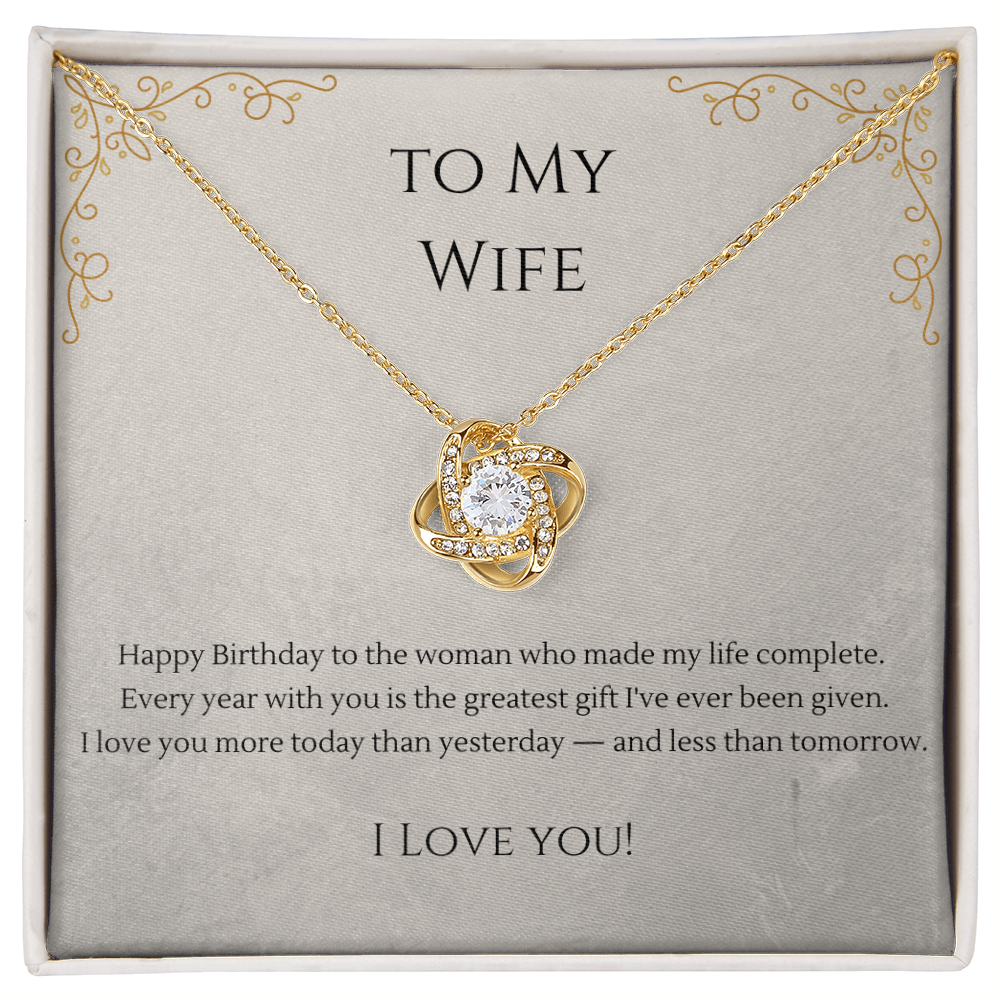 To My Wife Love Knot Necklace – Birthday Gift for Her with Message Card & Gift Box
