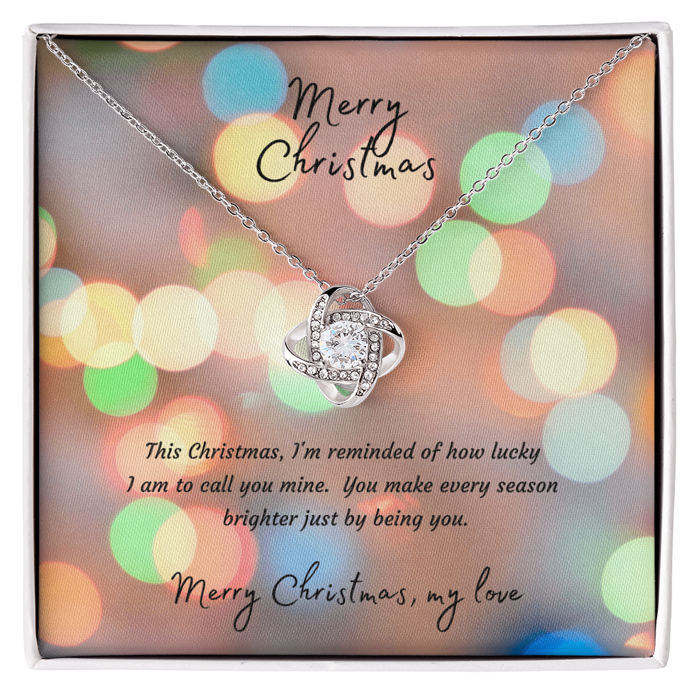 Love Knot Necklace with Christmas Message Card - 14k White or 18k Yellow Gold Finish Interlocking Heart Pendant, Christmas Gift for Wife