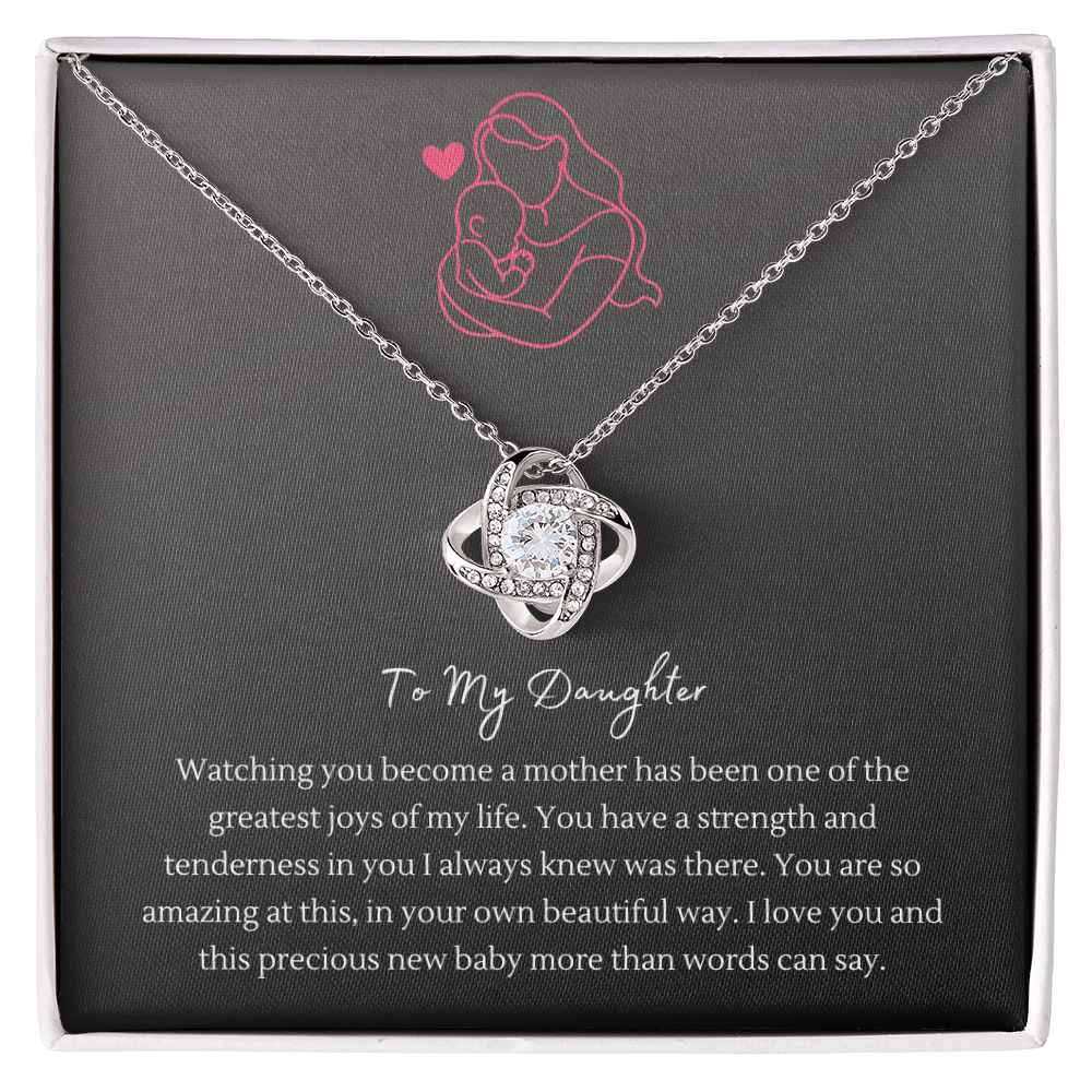 Love Knot Necklace with CZ Stone – "To My Daughter" Necklace for New Moms