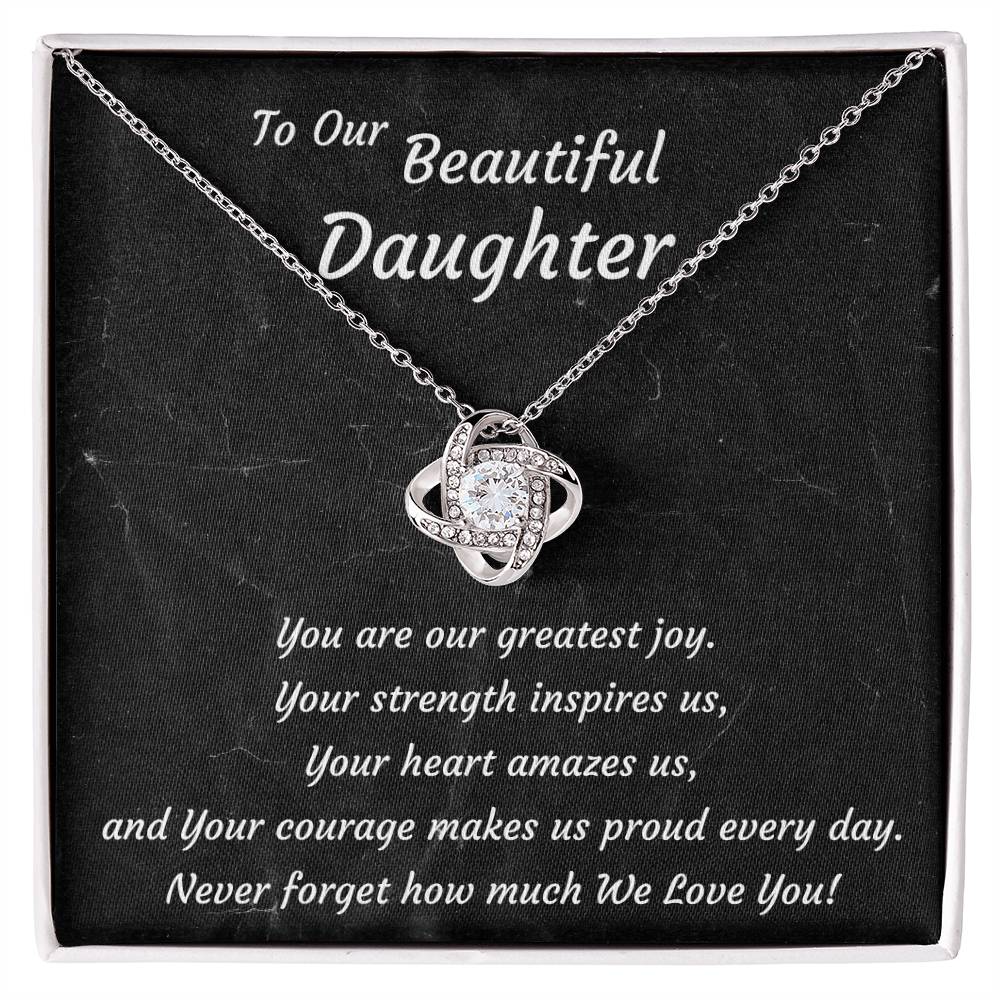 Love Knot Necklace for Daughter – 14K White or 18K Yellow Gold Finish | From Mom and Dad | Birthday, Graduation & Christmas Gift for Women & Teen Girls