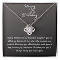 Happy Birthday Daughter Necklace | Love Knot Pendant | 14K White Gold or 18K Yellow Gold over Sterling | Birthday Gift for Daughter