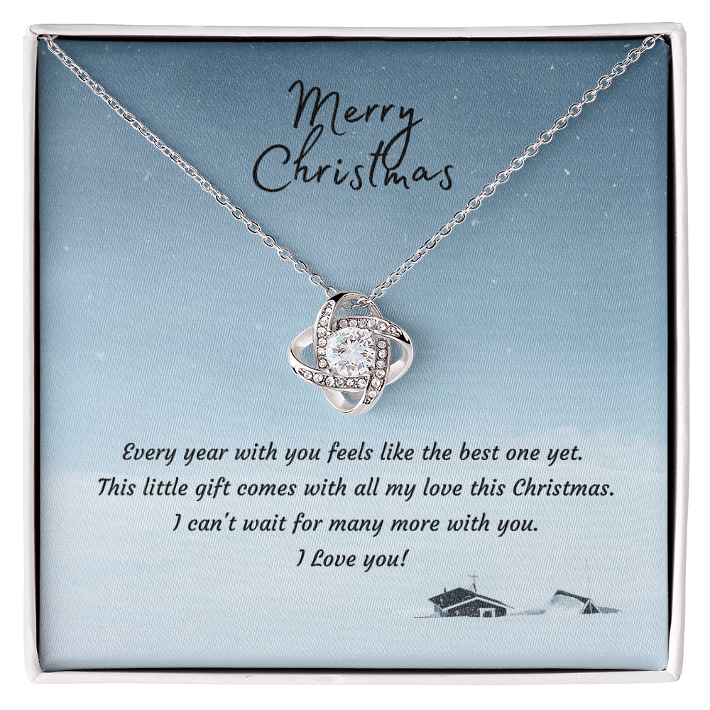 Christmas Gift for Wife or Girlfriend | Love Knot Necklace 14K White or 18K Yellow Gold Finish - Interlocking Heart Pendant