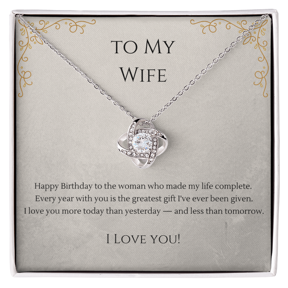 To My Wife Love Knot Necklace – Birthday Gift for Her with Message Card & Gift Box