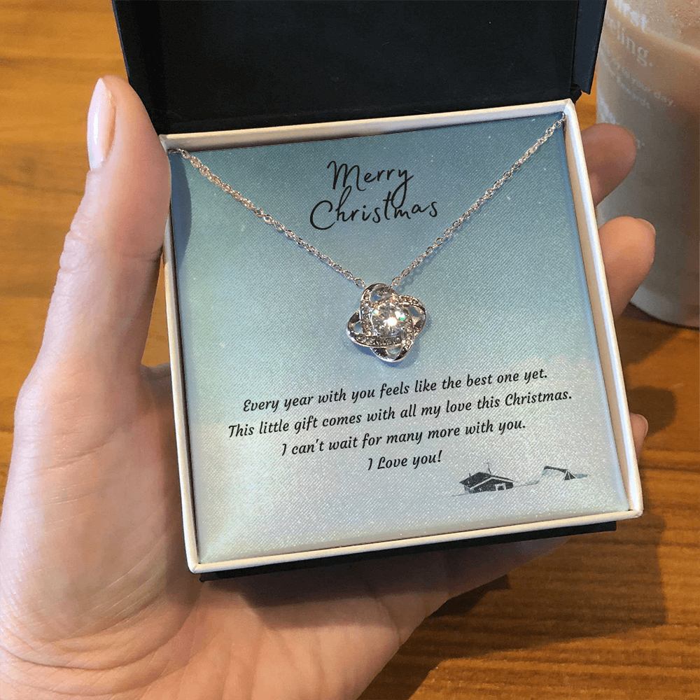 Christmas Gift for Wife or Girlfriend | Love Knot Necklace 14K White or 18K Yellow Gold Finish - Interlocking Heart Pendant