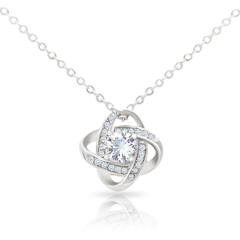Happy Birthday Daughter Necklace | Love Knot Pendant | 14K White Gold or 18K Yellow Gold over Sterling | Birthday Gift for Daughter