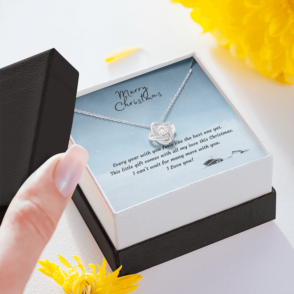 Christmas Gift for Wife or Girlfriend | Love Knot Necklace 14K White or 18K Yellow Gold Finish - Interlocking Heart Pendant