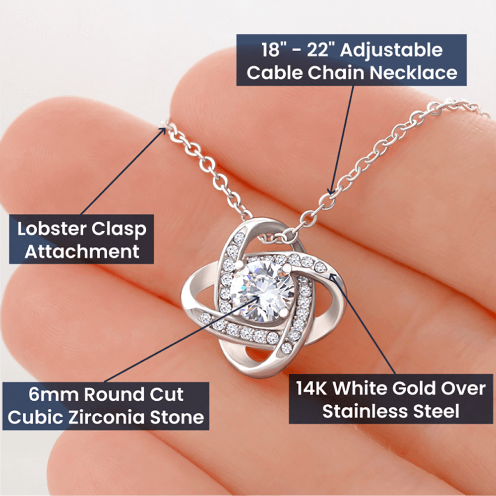 Christmas Gift for Wife or Girlfriend | Love Knot Necklace 14K White or 18K Yellow Gold Finish - Interlocking Heart Pendant