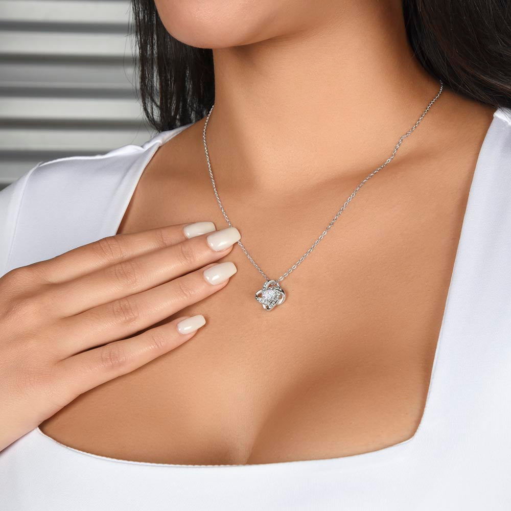 Love Knot Necklace with Christmas Message Card - 14k White or 18k Yellow Gold Finish Interlocking Heart Pendant, Christmas Gift for Wife