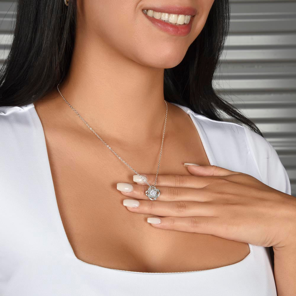 Christmas Gift for Wife or Girlfriend | Love Knot Necklace 14K White or 18K Yellow Gold Finish - Interlocking Heart Pendant