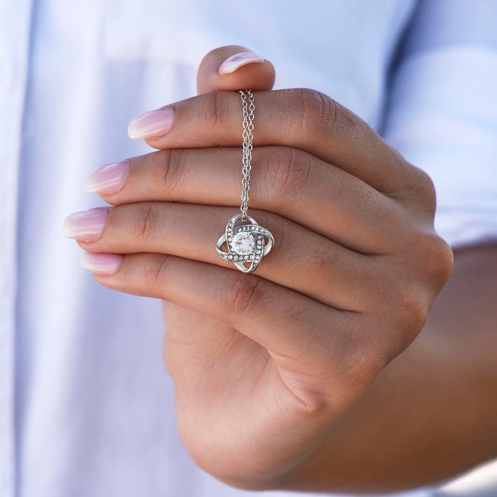 Christmas Gift for Wife or Girlfriend | Love Knot Necklace 14K White or 18K Yellow Gold Finish - Interlocking Heart Pendant