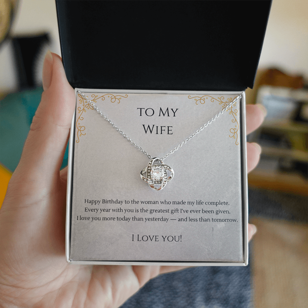 To My Wife Love Knot Necklace – Birthday Gift for Her with Message Card & Gift Box