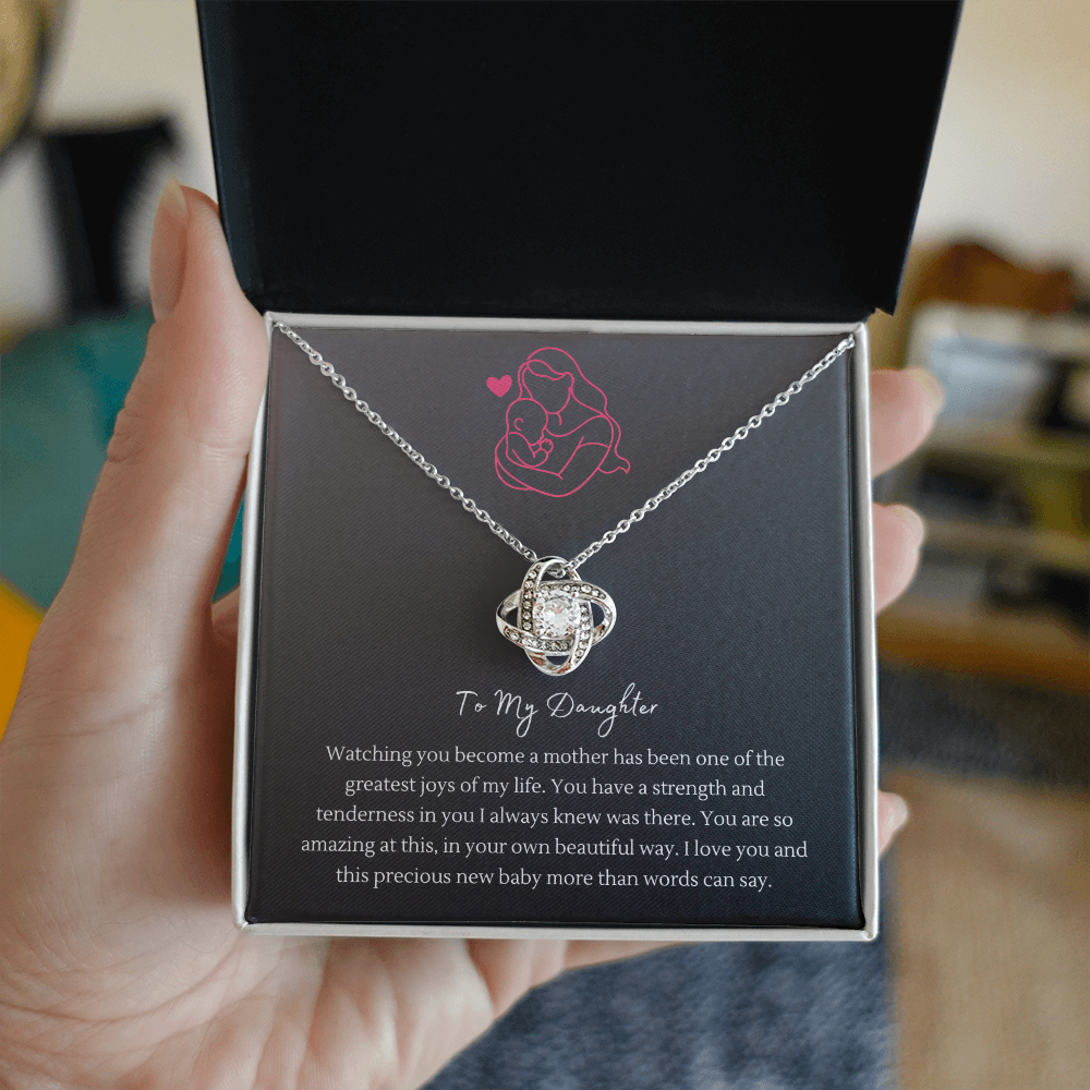 Love Knot Necklace with CZ Stone – "To My Daughter" Necklace for New Moms