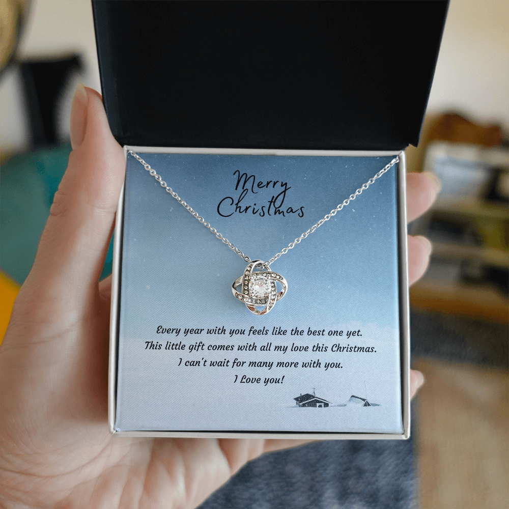 Christmas Gift for Wife or Girlfriend | Love Knot Necklace 14K White or 18K Yellow Gold Finish - Interlocking Heart Pendant