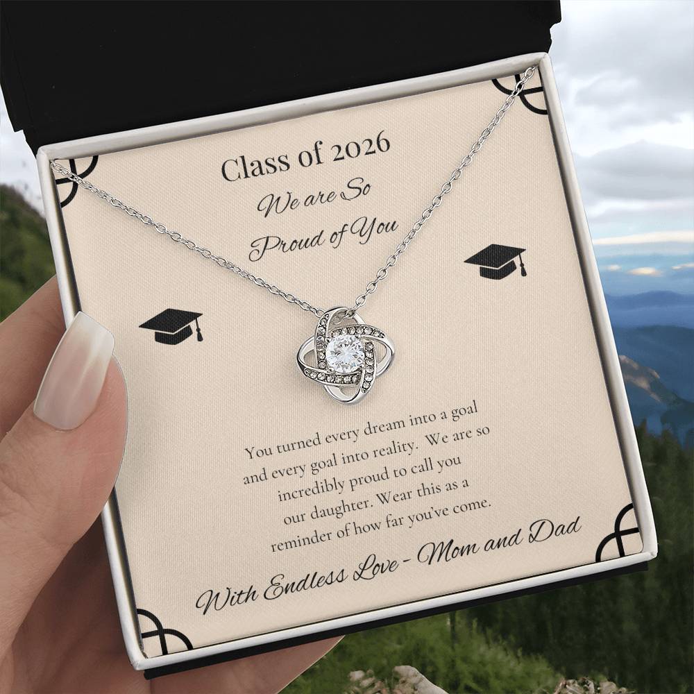 Graduation Love Knot Necklace for Daughter | from Mom and Dad