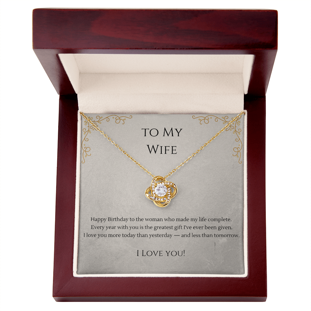 To My Wife Love Knot Necklace – Birthday Gift for Her with Message Card & Gift Box