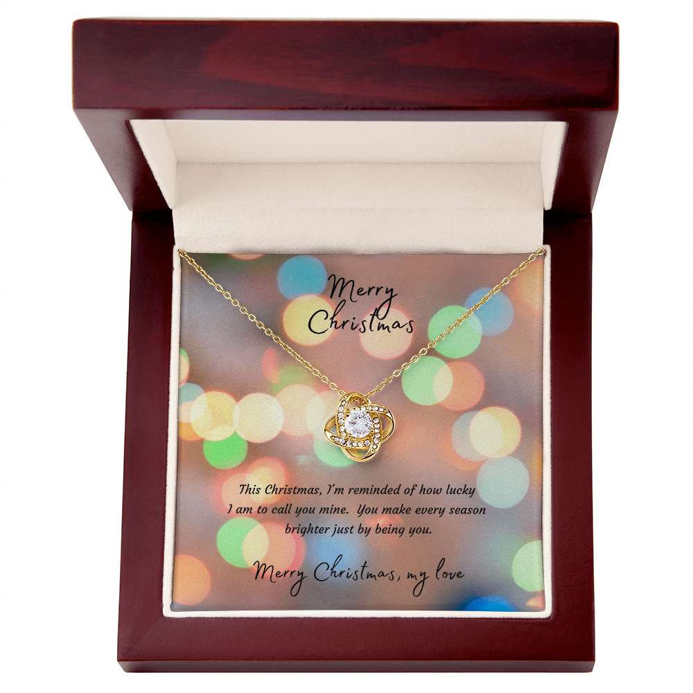 Love Knot Necklace with Christmas Message Card - 14k White or 18k Yellow Gold Finish Interlocking Heart Pendant, Christmas Gift for Wife