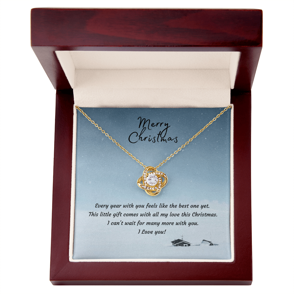 Christmas Gift for Wife or Girlfriend | Love Knot Necklace 14K White or 18K Yellow Gold Finish - Interlocking Heart Pendant