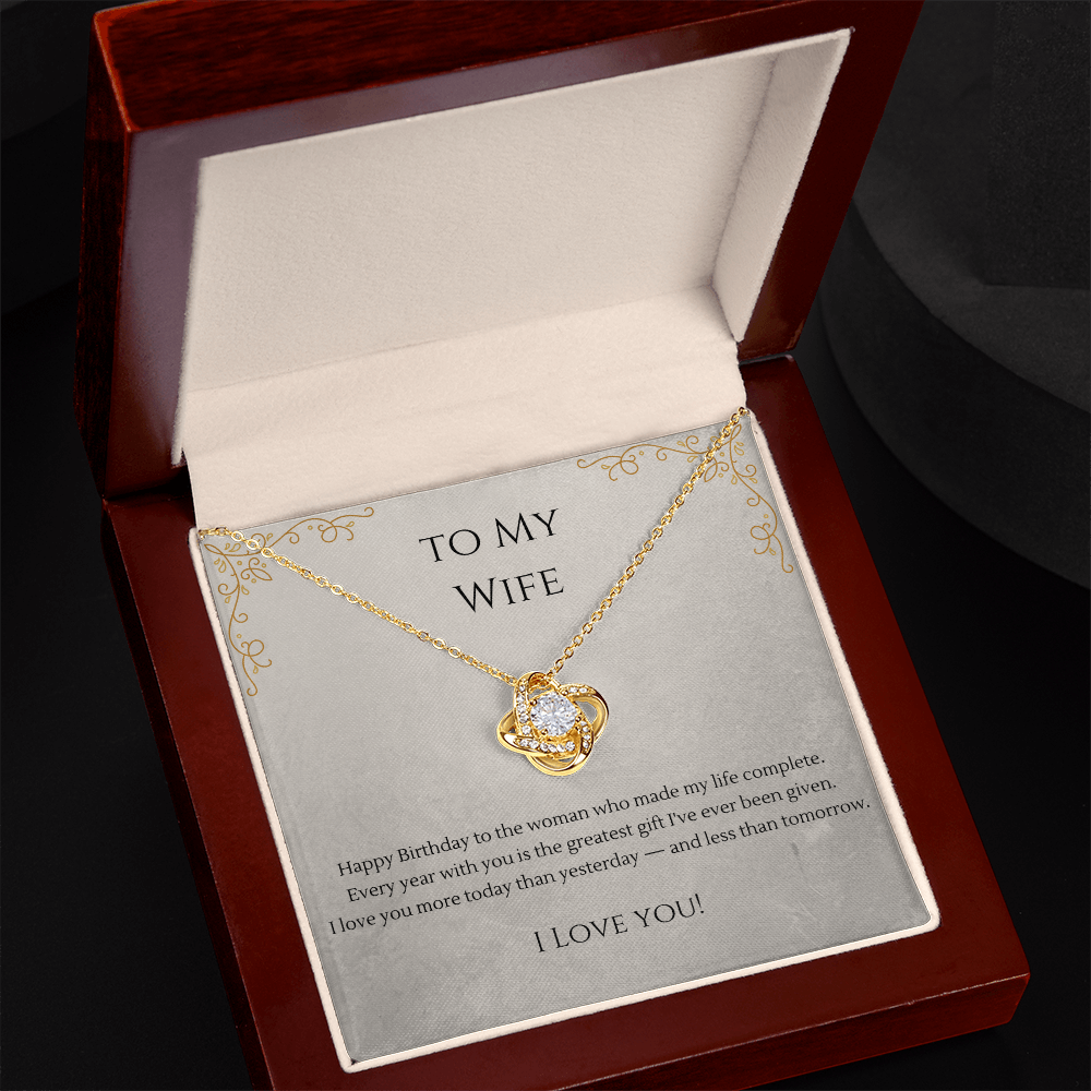 To My Wife Love Knot Necklace – Birthday Gift for Her with Message Card & Gift Box