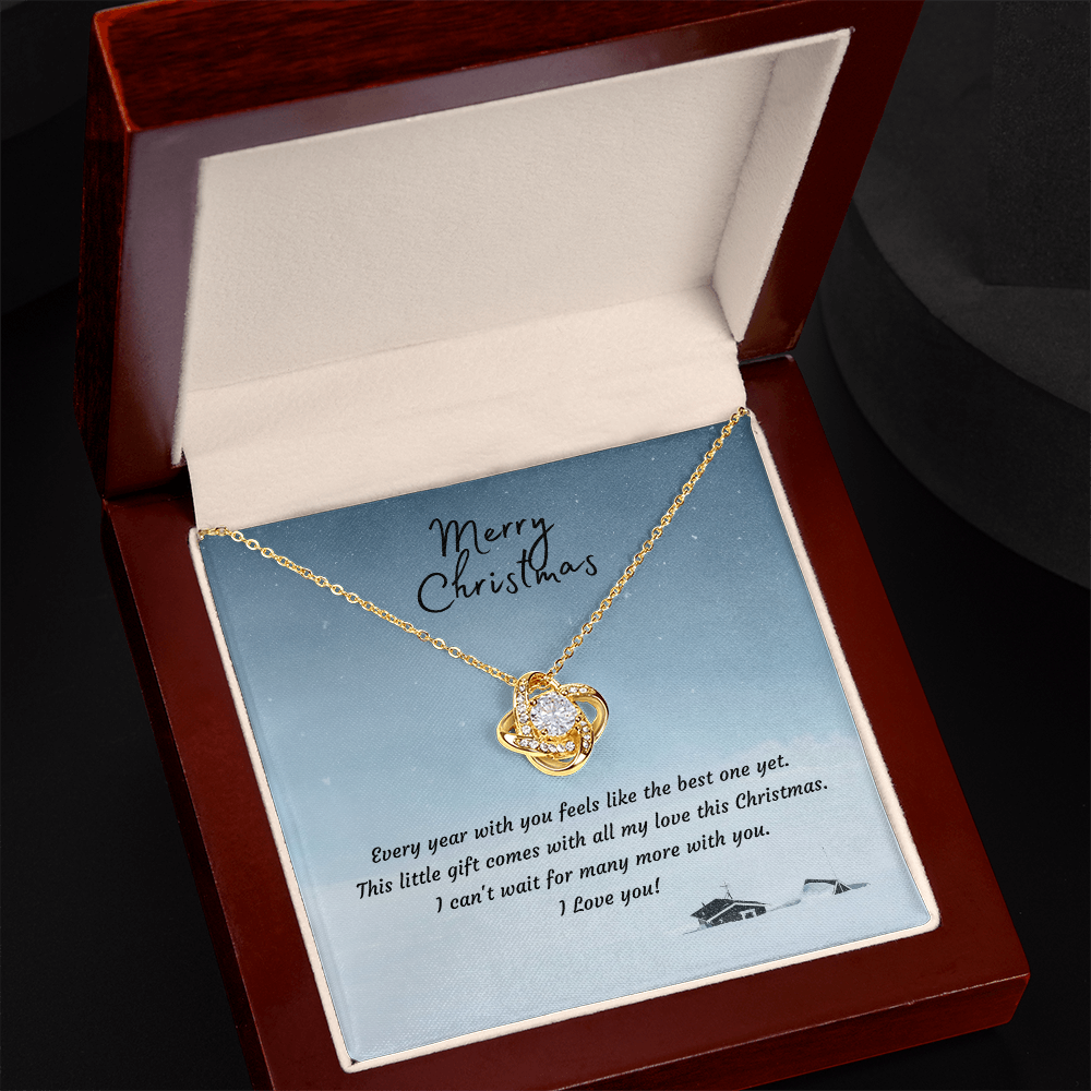 Christmas Gift for Wife or Girlfriend | Love Knot Necklace 14K White or 18K Yellow Gold Finish - Interlocking Heart Pendant