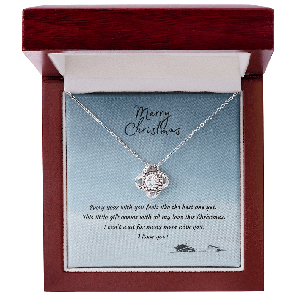 Christmas Gift for Wife or Girlfriend | Love Knot Necklace 14K White or 18K Yellow Gold Finish - Interlocking Heart Pendant