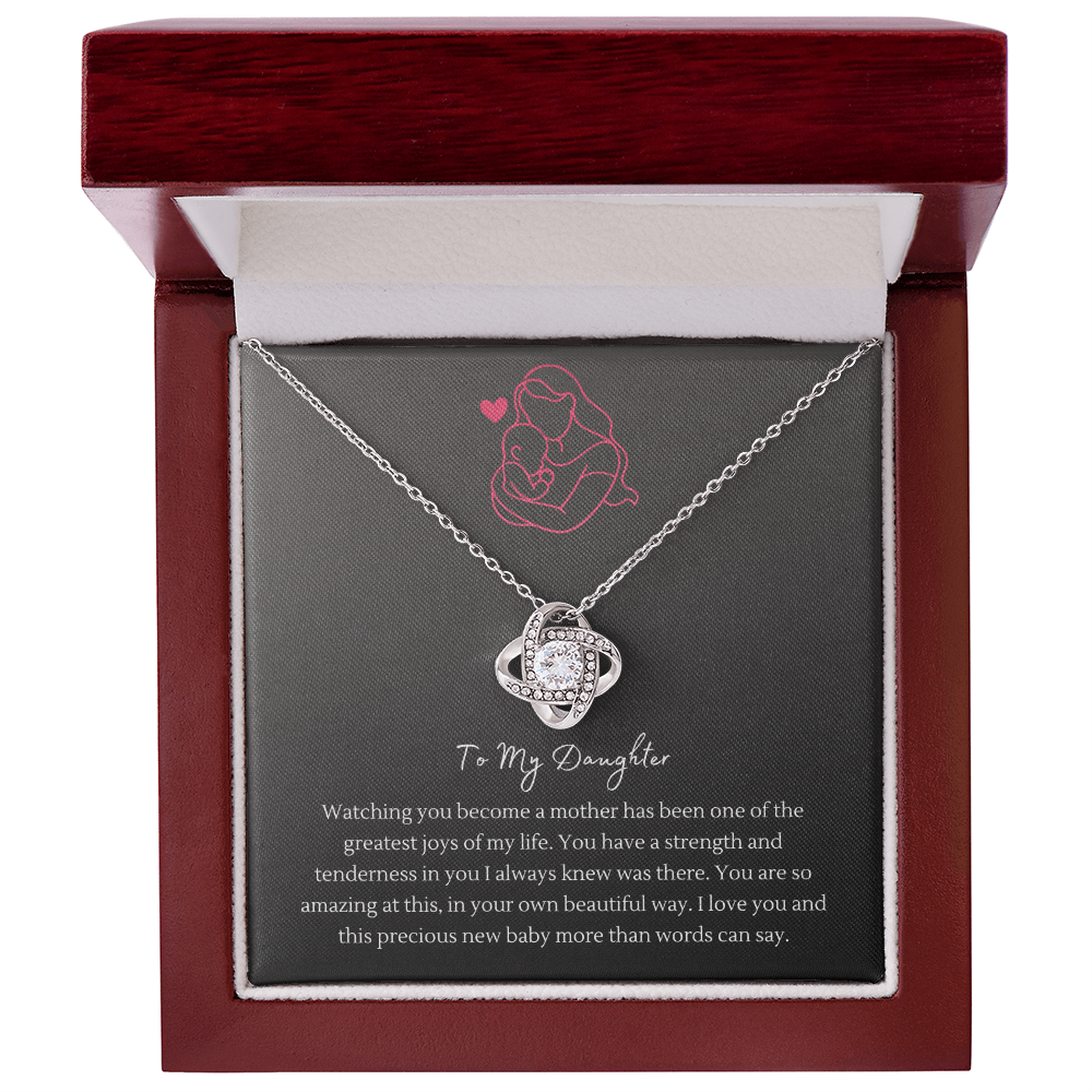 Love Knot Necklace with CZ Stone – "To My Daughter" Necklace for New Moms