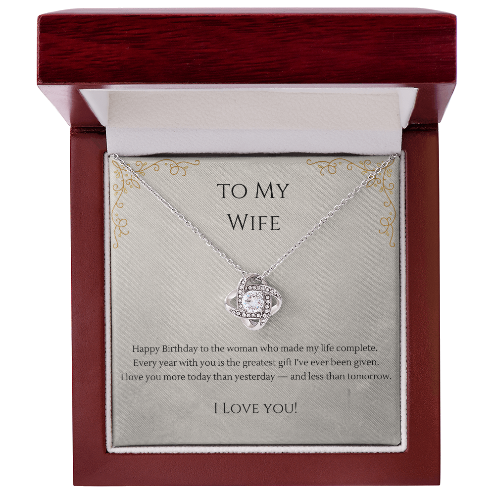 To My Wife Love Knot Necklace – Birthday Gift for Her with Message Card & Gift Box