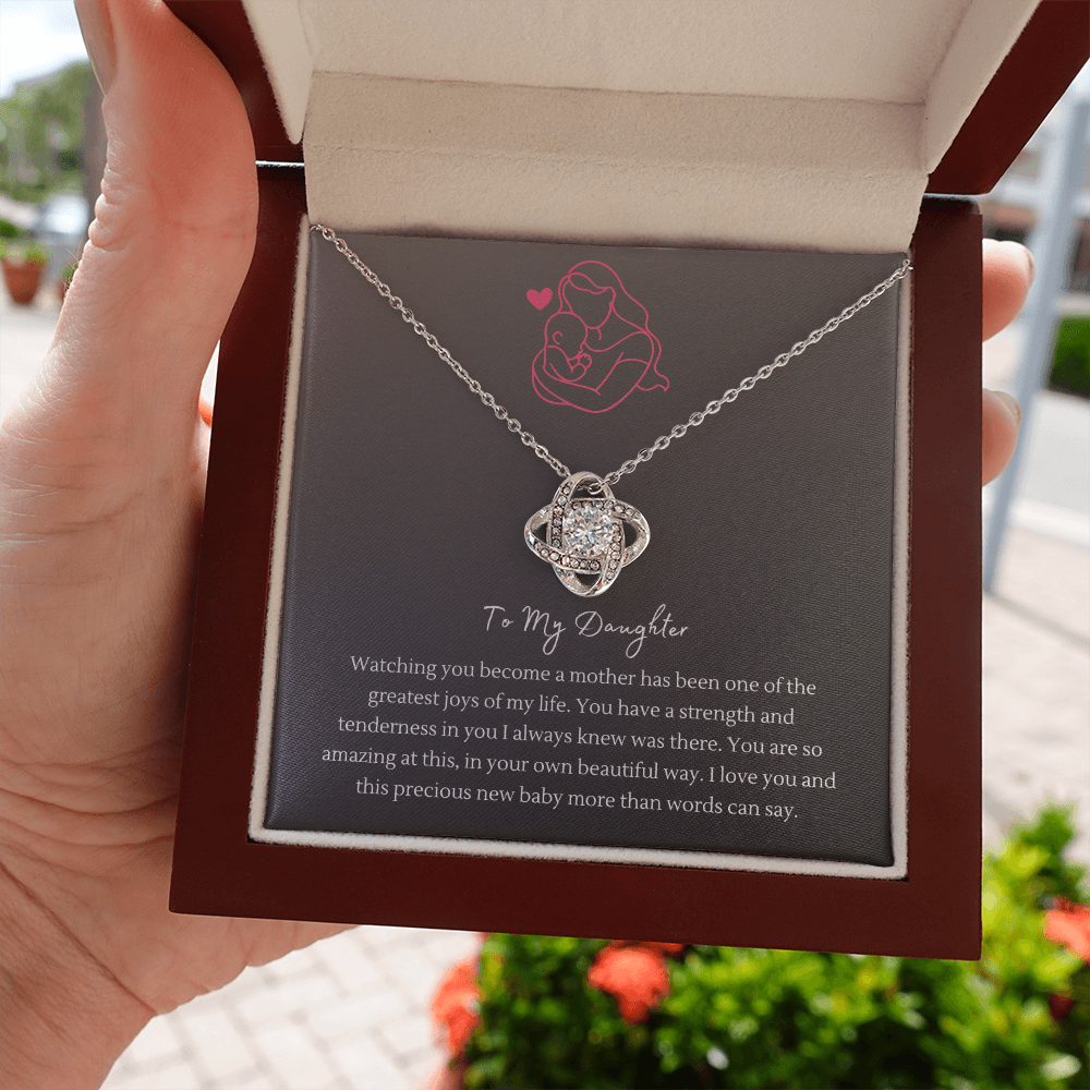 Love Knot Necklace with CZ Stone – "To My Daughter" Necklace for New Moms