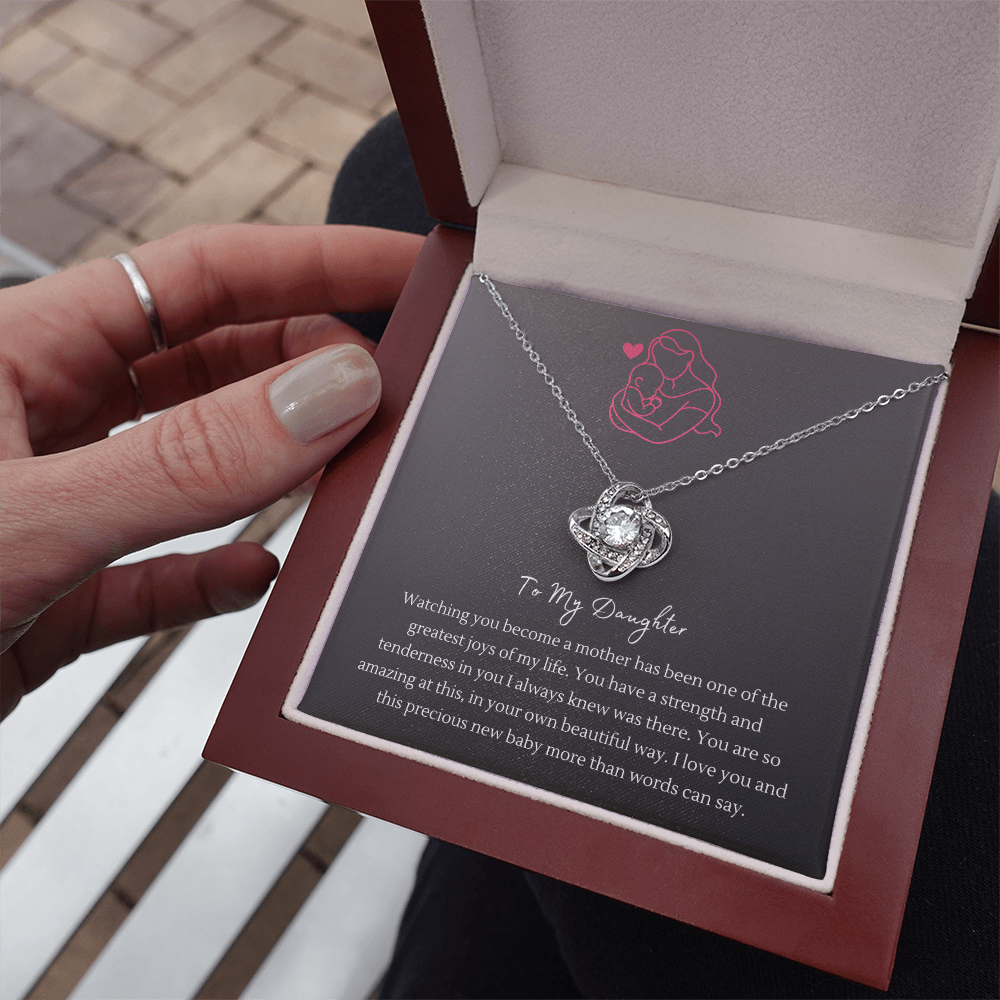 Love Knot Necklace with CZ Stone – "To My Daughter" Necklace for New Moms